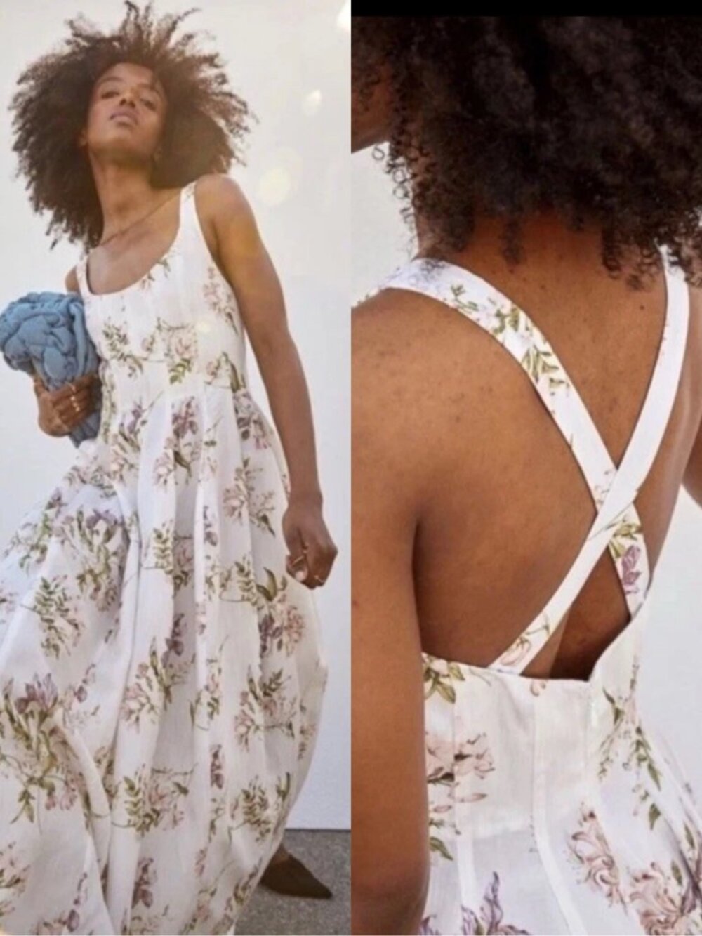 Brock Collection x H&M Linen Blend Floral Print MIDI Dress Size XXL Feminine